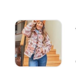 Soo cute! “Ranch Dress’n” Aztec mauve fleece jacket. So flattering!  BNWT! Med